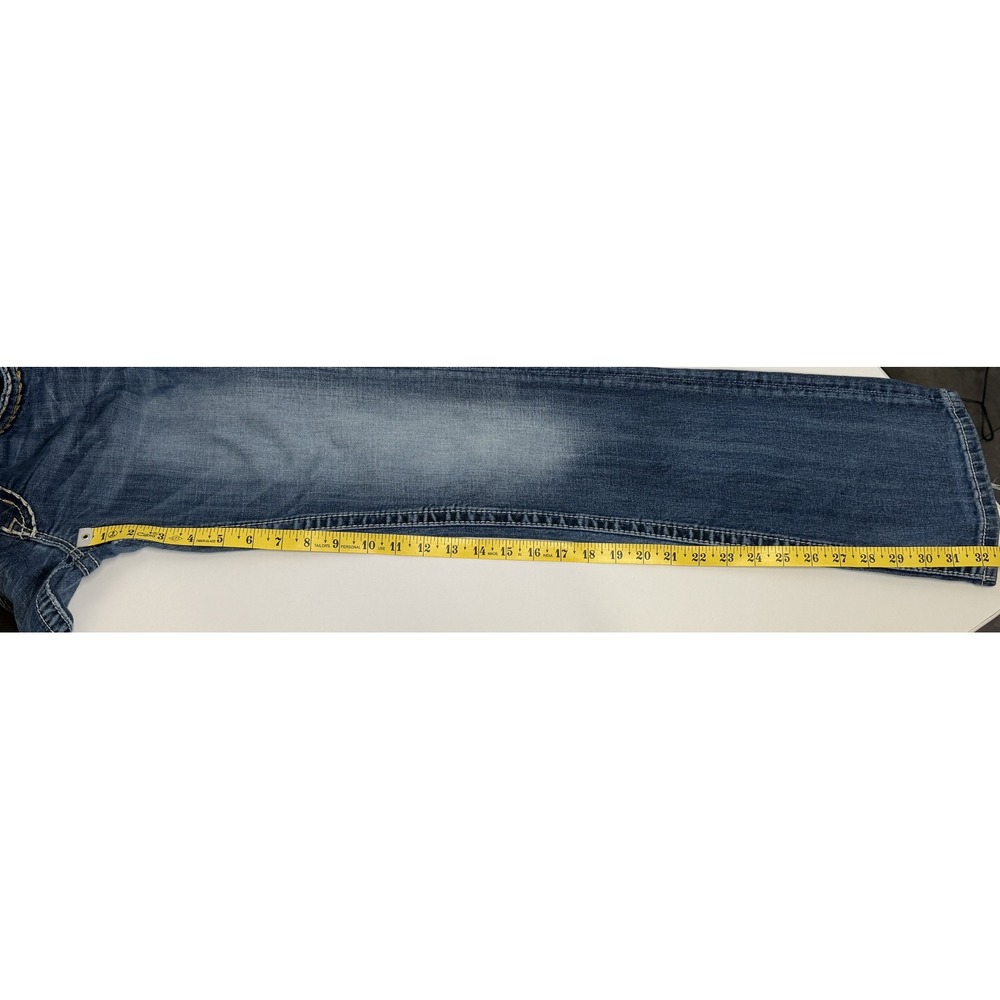 Miss Me Y2K Grunge Rhinestone Flap Pocket Bootcut Jeans Blue Denim Size 30 - Picture 13 of 16